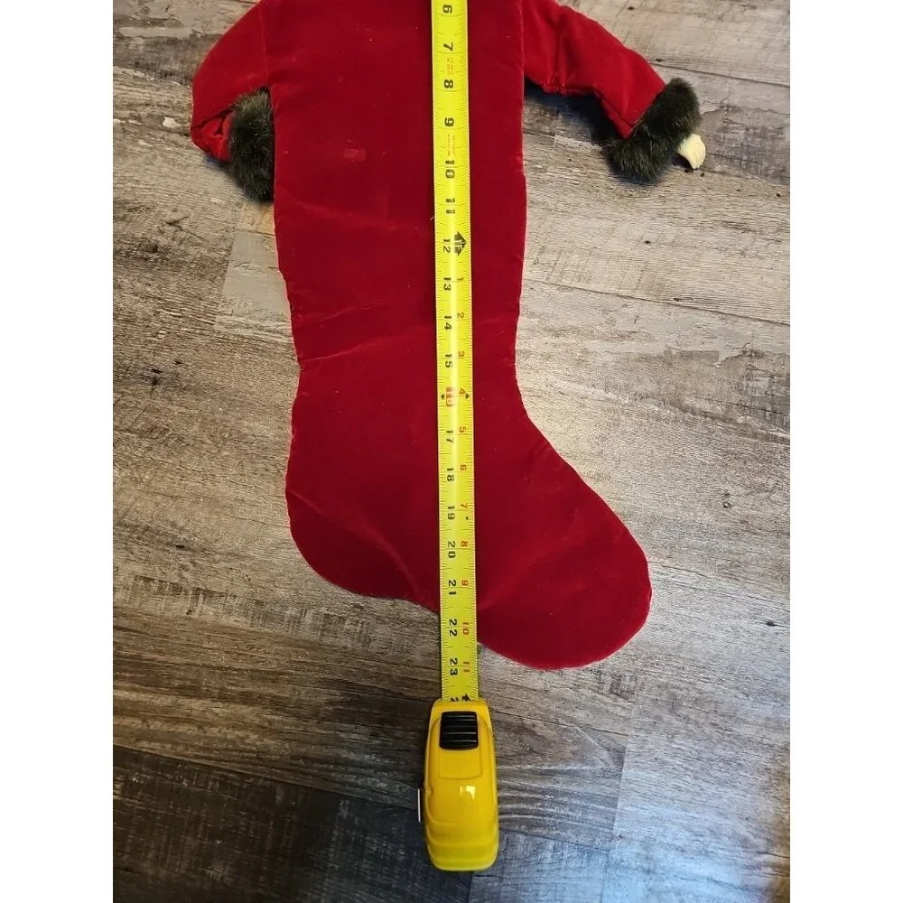 3D Santa Crazy Quilted Embroidered Patchwork Stocking Vintage Plastic Hands Face